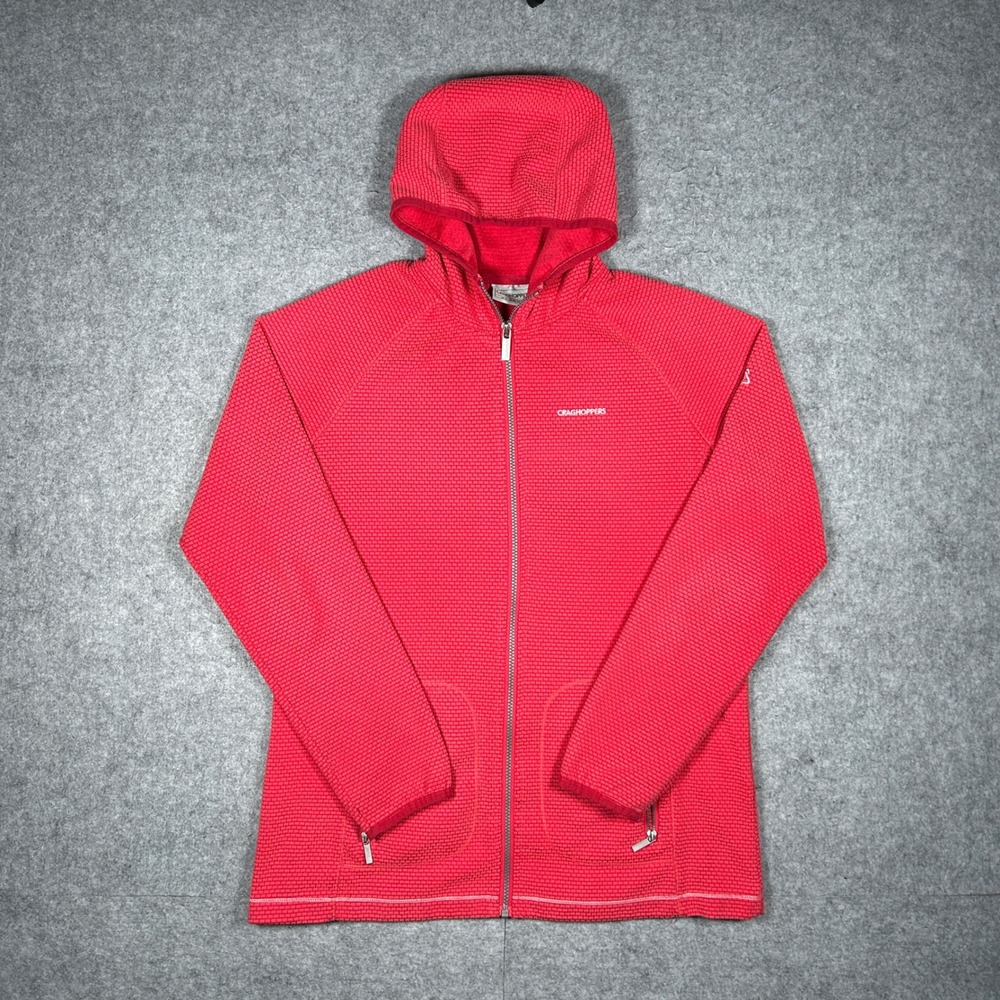 Craghoppers Full Zip Fleece Hoodie Womens XL/12 Red Textured Outdoor Hiking Warm